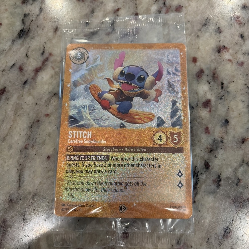 Disney Stitch-Carefree Snowboarder 42/P3 Lorcana Promo Foil SEALED